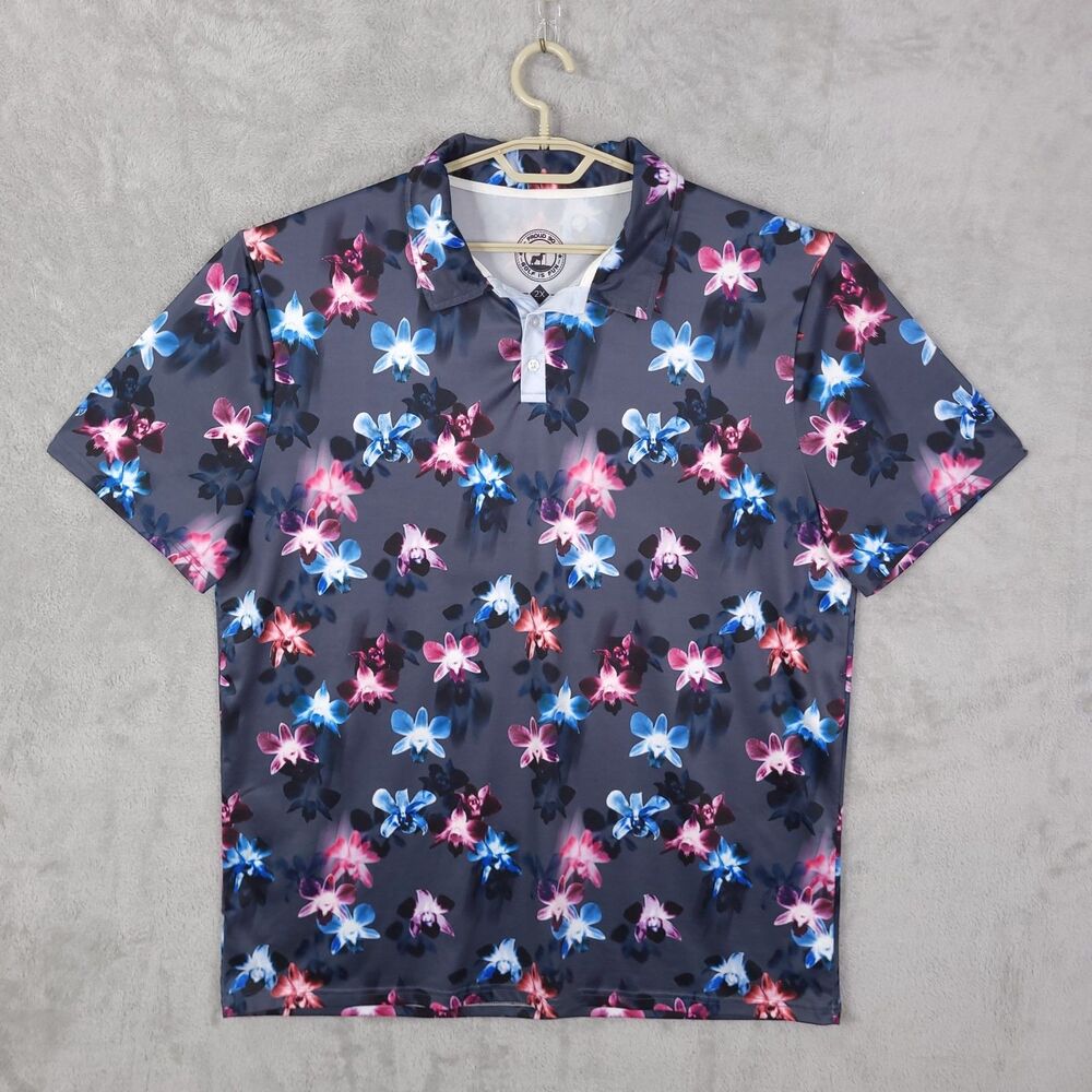 Proud 90 Polo Shirt Mens Size 2X Golf Short Sleeve Lily Flower Print Buttons